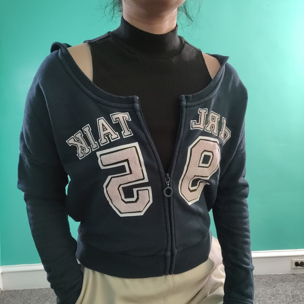 Meters/bonwe Girl Talk 95 Zip-up 100% Cotton Cropped Sweatshirt Hoodie